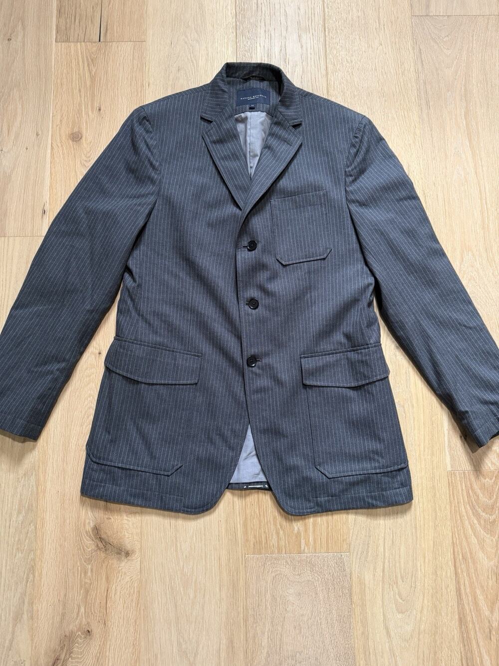 Banana Republic Blazer Mens 42L Grey Pinstripe Cotton Modern Fit Sport Coat EUC!